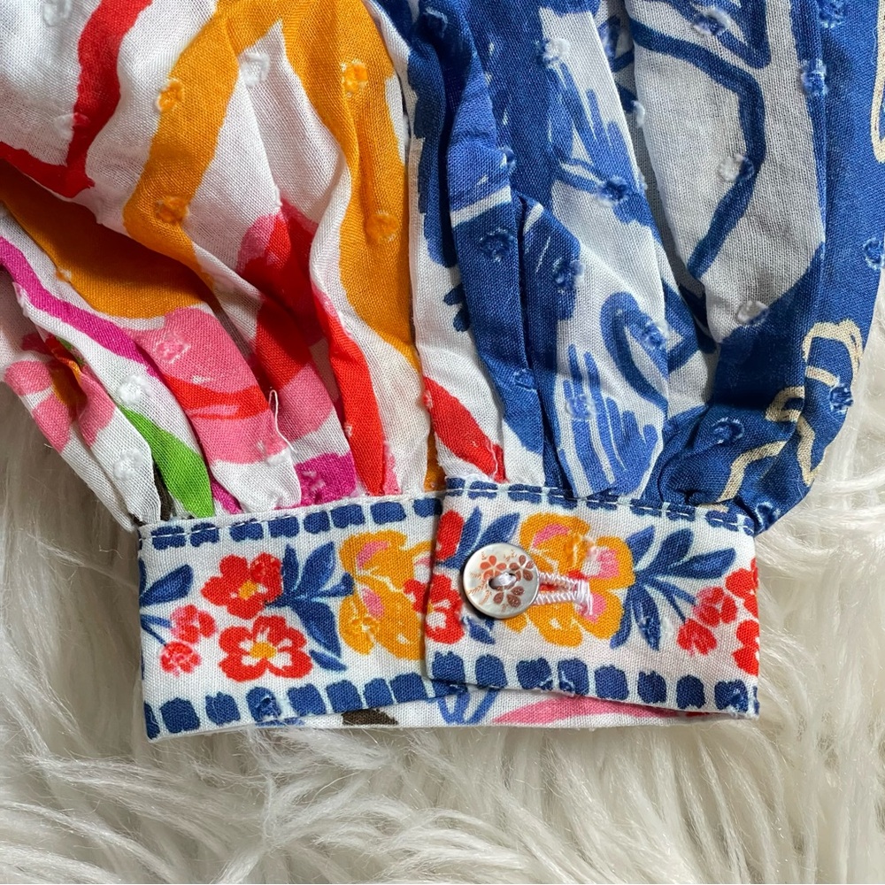 Farm Rio Wild Brazil Cotton Crop Top Drawstring Button Front Multicolor NWT XS - Picture 15 of 16